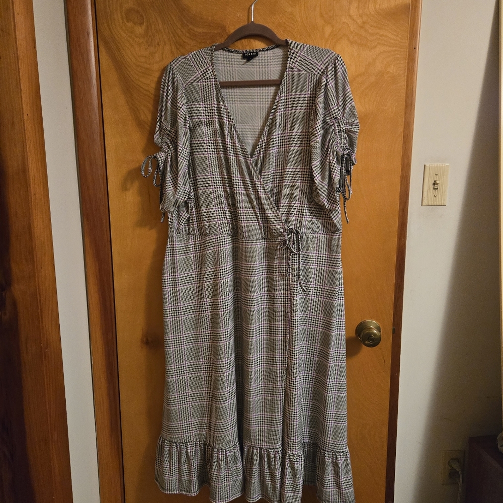 Houndstooth Faux Wrap Dress